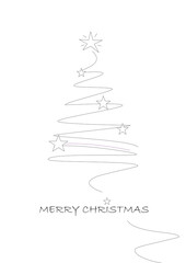 weihnachtskarte mit modernem tannenbaum mit feiner schwarzer linie und text merry christmas