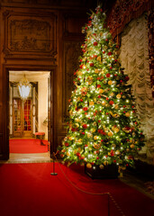 Fototapeta na wymiar A beautifully decorated Christmas tree at Waddesdon Manor in Buckinghamshire
