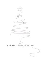 weihnachtskarte mit modernem tannenbaum mit feiner schwarzer linie und text frohe weihnachten