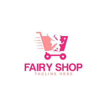 fairy shopping logo design template vector, online shop logo design