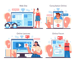 Disabled people education online service or platform set. Specialist teaching