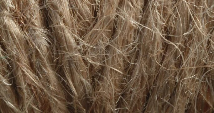 Jute thread close-up. Macro coil of jute rope.