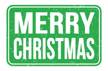MERRY CHRISTMAS, words on green rectangle stamp sign