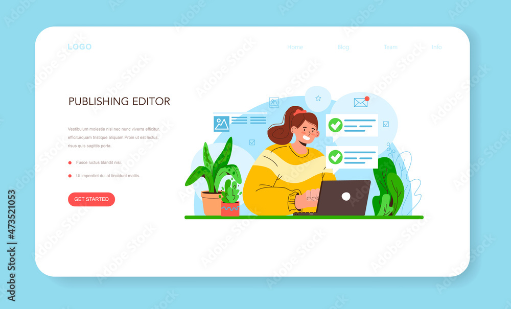 Poster publishing editor web banner or landing page. journalist working