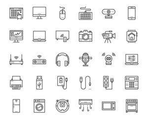 Home Electronics Devices Icons Vector , Laptop, Phone,Burglar Alarm