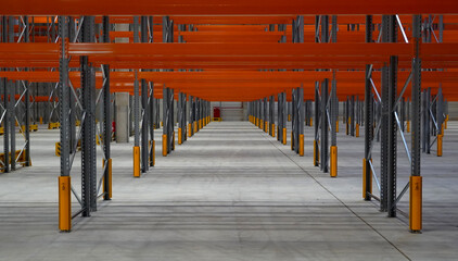 logistics warehouse with empty high racks