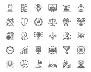 Business Symbols Elements Line Icons ,Protection, Management ,Future,