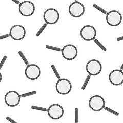 Magnifying Glass Seamless Pattern On A White Background. Magnifier Icon Vector Illustration