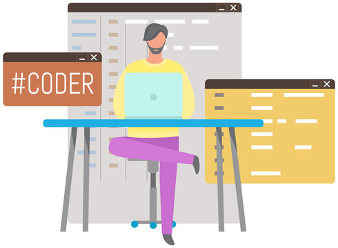 Programmer engineering and coding. Coder programmers working on web development on computer. Concept of script coding and programming in php, javascript, python, other languages. Software developers