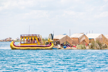 Fototapeta na wymiar Floating Uros Islands on Lake Titicaca in Peru