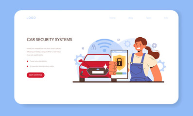 Car repair service web banner or landing page. Automobile security systems