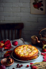 Apples and rice cake.selective focus.