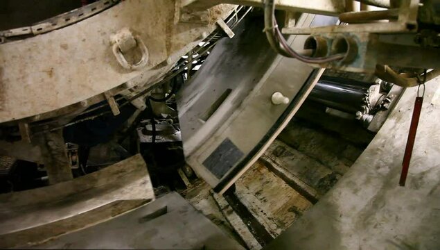 Tunnel boring machine work. Installation of a new tunnel element. Building modern subway tunnel	