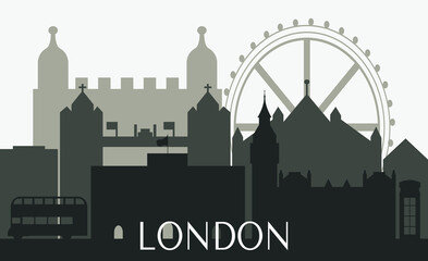 London seamless silhouette. City landscape with buildings. City landscape. Black-white silhouette. Modern city with layers. Flat style vector illustration.