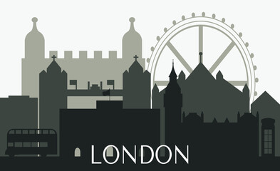 Fototapeta premium London seamless silhouette. City landscape with buildings. City landscape. Black-white silhouette. Modern city with layers. Flat style vector illustration.