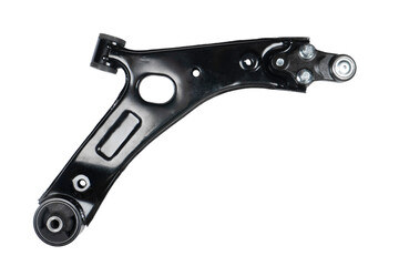 Front lower control arm isolated. New car wheel suspension arm isolated on white background....