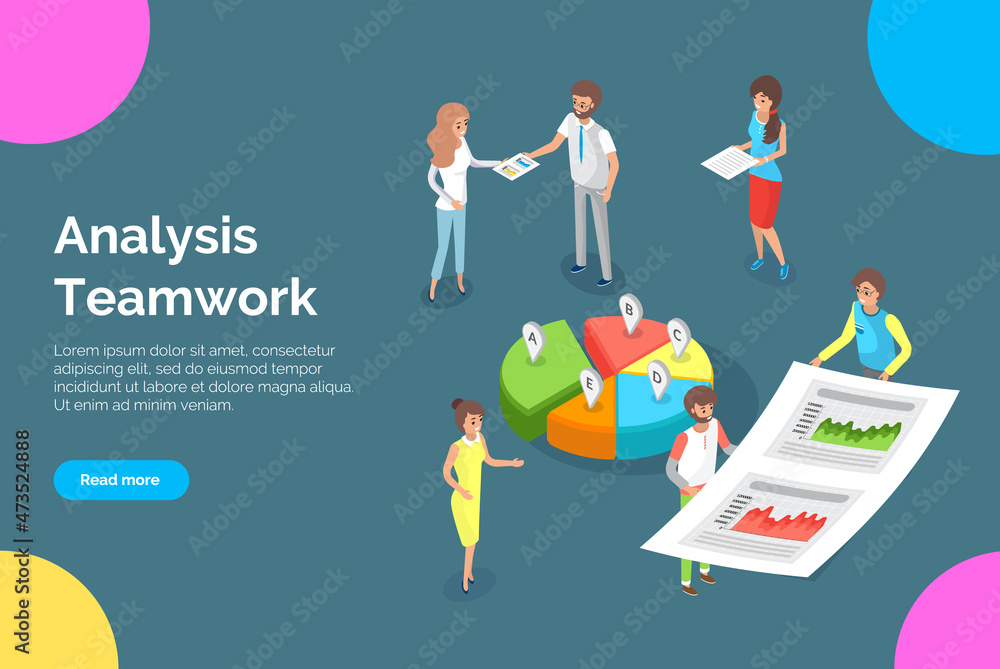 Poster visualize with business analytics. people work with statistical data analysis, changing indicators. 