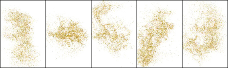 Set of Gold Glitter Texture Isolated On White. Amber Particles Color. Stardust Background. Golden Explosion Of Confetti. Vector Illustration, Eps 10.
