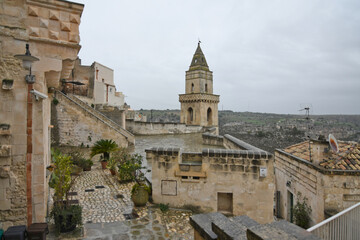 A street in Matera, an ancient city built into the rock. It is located in the Basilicata region.	