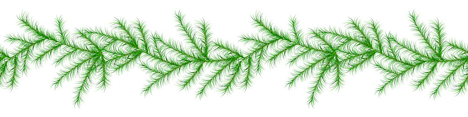 Fototapeta na wymiar Merry Christmas tree branches garland long border background