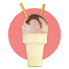  ice cream strawberry 3d rendering illustration