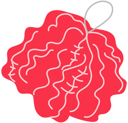 Soft body washcloth for taking bath of shower. Sauna accessory for bathing and cleansing body. Shower sponge cleaning accessory. Exfoliating sponge, red washcloth isolated on white background