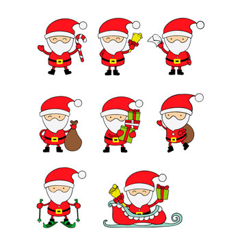 Christmas set Santa Claus in red clothes with a white beard isolated on a white background. Vector illustration in a flat style for decorations, invitations and cards for Christmas and New Year.
