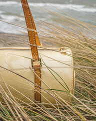 bag at beach in grass
