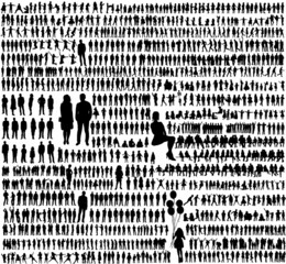 silhouette people set on white background, isolated, vector