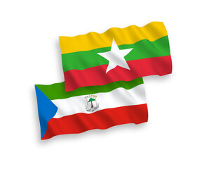 Flags of Republic of Equatorial Guinea and Myanmar on a white background