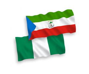 Flags of Republic of Equatorial Guinea and Nigeria on a white background