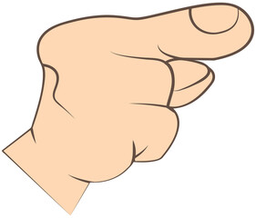 Hand pointing. Part of arm. Direction of movement and indication. Human arm gesture clenched fist and finger pointing forward. Isolated on white illustration of human hand with indicating index finger