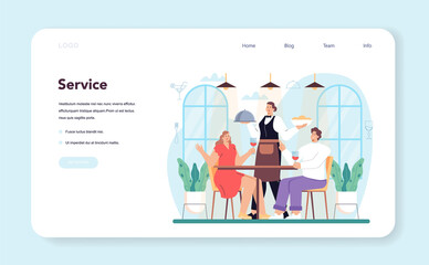 Waiter web banner or landing page. Restaurant staff in the uniform