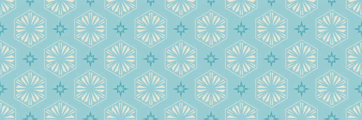 Fototapeta na wymiar Decorative background pattern with geometric elements on light blue background. Seamless wallpaper texture. Vector graphics