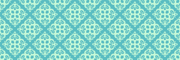 Trendy background pattern with abstract decorative ornament on blue background. Seamless wallpaper texture. Vector graphics