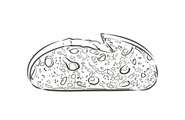 Sliced bread. Slice of a whole wheat bread. Bakery, piece of roasted crouton for sandwich snack. Realistic illustration image.