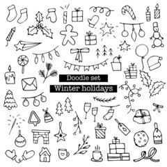 Christmas set doodle illustration hand drawn style