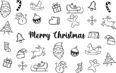 set of icons doodle art for christmas