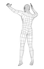 Wireframe jumping man. 3d illustration