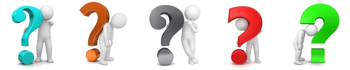 Colored question marks 3d rendering red black green turquoise blue orange interrogation point sign