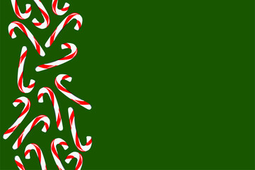 New year card on green background. Vector illustration. Christmas candies 