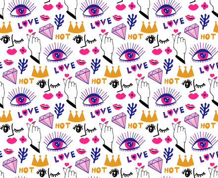 Mystic boho love modern abstract seamless pattern heart trend style. Valentine's day, romance endless texture, background, wallpaper, textile. Vector illustration