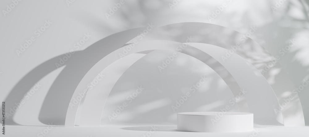 Poster minimal abstract luxury white podiums block for product presentation with empty stage, sunshade shad