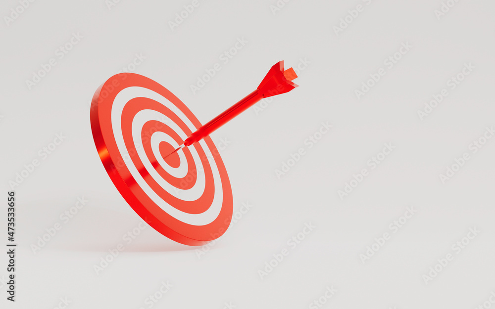 Poster isolate of target board wit red arrow on white background for focus business objective achievement c