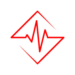 Heartbeat icon. Abstract red medical symbol. Vector illustration. Heartbeat icon in square shape