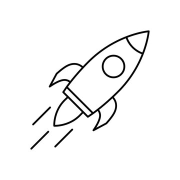 recommend clip art: Rocket icon. Rocket ship in linear style. Vector illustration. Startup concept black icon isolated