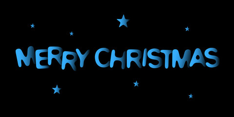 Merry Christmas  - blue letters with shadows on a black background. Concept for typography. Vector illustration.