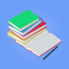 book school with pen 3d rendering illustration