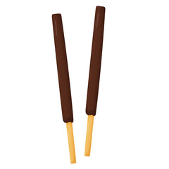 Stick biscuit. Delicious dessert. Brown chocolate snacks.