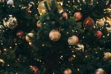 Obraz na płótnie Canvas Christmas decorations on the Christmas tree. Celebrating Christmas, New Year and festive concept.